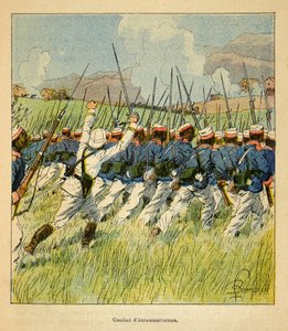 Válka na Madagaskaru-neoficiální historie francouzských expedic 1885-1895 od Henri Galli dit Galllichet (1854-1922), ilustrované Louisem Bombledem (1862-1927): Francouzské jednotky během bitev Antanamitarana v roce 1895, soukromá sbírka od Louis Charles Bombled
