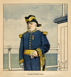 Válka na Madagaskaru-neoficiální historie francouzských expedic 1885-1895 od Henri Galli dit Galllichet (1854-1922), ilustroval Louis Bombled (1862-1927): Portrét admirála Pierra (1827-1883), soukromá sbírka od Louis Charles Bombled