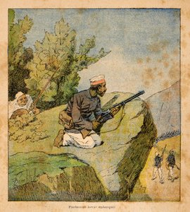 Válka na Madagaskaru - neoficiální historie francouzských expedic 1885-1895 od Henri Galli dit Galllichet (1854-1922), ilustrované Louisem Bombledem (1862-1927): Hovas Ambushes, Soukromá sbírka od Louis Charles Bombled
