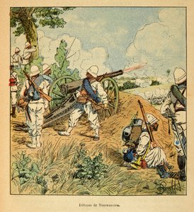 Válka na Madagaskaru - neoficiální historie francouzských expedic 1885-1895 od Henri Galli dit Galllichet (1854-1922), ilustrovaný Louis Bombled (1862-1927): Obrana Tsarasaotry v roce 1895, soukromá sbírka od Louis Charles Bombled