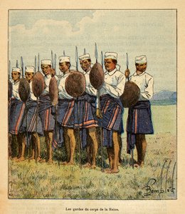 Válka na Madagaskaru - neoficiální historie francouzských expedic 1885-1895 od Henri Galli dit Galllichet (1854-1922), ilustrované Louisem Bombledem (1862-1927): Stráže královny Ranavalony, soukromá sbírka od Louis Charles Bombled