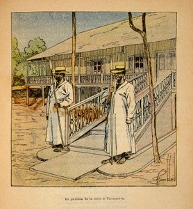 Válka na Madagaskaru – neoficiální historie francouzských expedic 1885-1895 od Henri Galli dit Galllichet (1854-1922), ilustrovaný Louisem Bombledem (1862-1927): Pavilon královny Ranavalony v Tananarivu v roce 1895, soukromá sbírka od Louis Charles Bombled