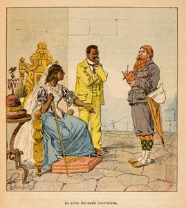 Válka v Madagaskaru – neoficiální historie francouzských expedic v letech 1885–1895 od Henri Galli dit Galllichet (1854–1922), ilustrovaná Louisem Bombledem (1862–1927): anglický novinář vedl rozhovor s královnou Ravanalo v roce 1895 za přítomnosti své hla od Louis Charles Bombled