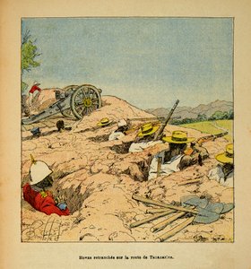 Válka na Madagaskaru-neoficiální historie francouzských expedic 1885-1895 Henri Galli dit Galllichet (1854-1922), ilustrovaný Louisem Bombledem (1862-1927): Zákopy Hovasovy skupiny na cestě do Tannarive v roce 1895, Soukromá sbírka od Louis Charles Bombled