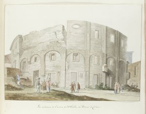 Buitenmuur van oude divadlo van Catanië Vnější pohled na staré malé divadlo nebo Odeum v Catanii (název na objektu) Cesty po Itálii, Sicílii a Maltě - 1778 (název série) od Louis Ducros