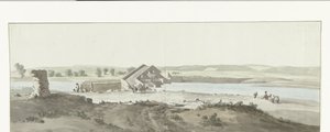 Gezicht op Canosa most přes řeku Ofanto v Puglii Pohled na Pont de Canosa přes Ofanto (Aufidus) (název na objektu) Plavba do Itálie, Sicílie a Malty - 1778 (název série) od Louis Ducros