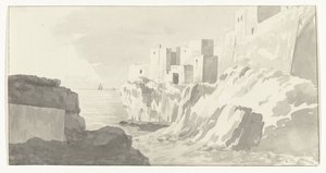 Gezicht op Polignano Pohled na město Polignano (název na objektu) Cesty po Itálii, Sicílii a Maltě - 1778 (název série) od Louis Ducros