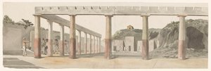 Pohled na římská kasárna a kolonádu v Pompejích Vue des Casernes Romaines & de la Colonnade de Pompeja (název na objektu) Voyage en Italy a Sicile et à Malte - 1778 (název série) od Louis Ducros