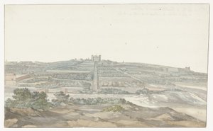 Pohled na palác Vedala velmistra, který se nachází v Boschetto na Maltě Vue de Boschetto, maison de plaisance du Grand-Maître, à 2 lieus de la ville de Malthe (název na objektu) Voyage en Italy a Sicile et à Malte - 1778 (název série) od Louis Ducros