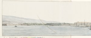 Gezicht op Haven van Messina en Bergen van Calabrië vanaf kade Pohled na přístav Messina a hory Kalábrie, pořízený z nábřeží (název na objektu) Cesty po Itálii, Sicílii a Maltě - 1778 (název série) od Louis Ducros