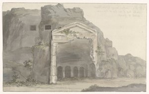 Hrobky s fasádou v dórském stylu vytesanou do skály poblíž Syrakus Voyage en Italy a Sicile et à Malte - 1778 (název série) od Louis Ducros