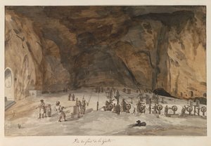 Interiér van Grot Santa Maria Capella Pohled ze spodní části jeskyně (název na objektu) Cesty po Itálii, Sicílii a Maltě - 1778 (název série) od Louis Ducros