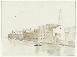 Stadsgezicht in Bari vanuit een raam in de herberg Pohled na bod města Bari z okna našeho hostelu (název na objektu) Cesty po Itálii, Sicílii a Maltě - 1778 (název série) od Louis Ducros