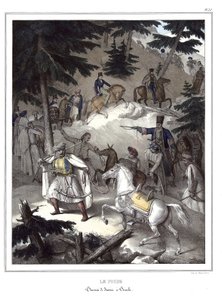 Le Pinde, traversee de Janina a Tricala. v „“ Cesta do Athén a Konstantinopole, neboli sbírka řeckých a osmanských portrétů, pohledů a kostýmů, namalovaných na místech po přírodě, litografie a barvy od Louise Dupreho (1789-1837), žáka Davida.1825 od Louis Dupré