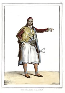 Šéfkuchař Palikares de la Scllade, v „“ Cesta do Athén a Konstantinopole, neboli sbírka řeckých a osmanských portrétů, pohledů a kostýmů, namalovaných na místech po přírodě, litografie a barvy od Louise Dupreho (1789-1837), žáka Davida. 1825. od Louis Dupré