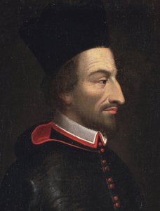 Portrét Cornelia Jansena, zvaného Jansenius, biskup z Yper, detail (olej na plátně od Louis Dutielt