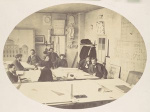 [Charles Garnier v kreslení při navrhování nové pařížské opery], ca. 1870.