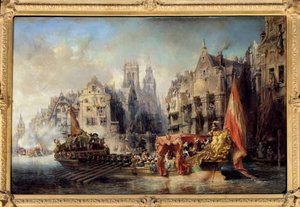 Příjezd vévody z Alby do Rotterdamu v roce 1567 Lodě Ferdinanda Alvare de Toledo (nebo Fernanda Alvareze de Toledo y Pimentel), vévody z Alby, guvernéra Flander (1508-1582) ve městě. Obraz Eugene Isabey (1803-1886)