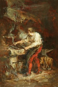 The Smithy (olej na panelu) od Louis Eugene Gabriel Isabey