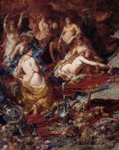 Pokušení svatého Antonína Poustevník svatý Antonín Veliký (251-356) je na poušti vystaven pokušením ďábla. Detail. Obraz Louise Gabriela Eugene Isabey (1803-1886)
