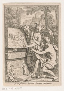 Žena s okřídlenou hlavou ukazuje basreliéf mladému muži od Louis Fabritius Dubourg