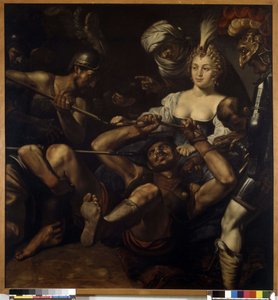 Samson a Dalila: Samson ztrácí sílu, když si Dalila ostříhá vlasy (olej na plátně)