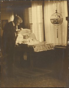 [Muž a dítě s ptačí klecí] od Louis Fleckenstein