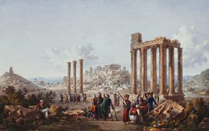Pohled na Akropoli v Aténách z Diova chrámu v Olympii, cca 1786-87