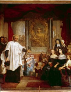 Svatý Vincent de Paul navštěvuje ústav dětí nalezený před dámami lásky. obraz od Louise Galloche z roku 1732. Paříž, kostel svaté Markéty