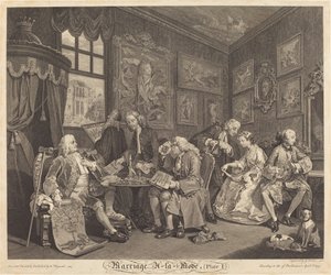 Manželství a la Režim: pl.1 od Louis Gerard Scotin after William Hogarth