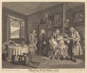 Manželství a la Režim: pl.6 od Louis Gerard Scotin after William Hogarth