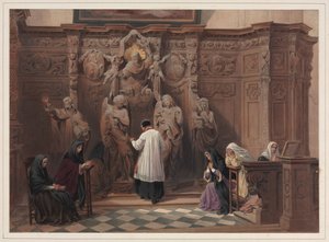 Zpovědnice, kostel sv. Pavla, Antverpy, 1838. od Louis Haghe