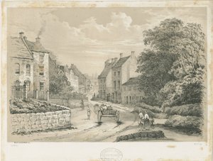 Eccleshall Village: litografie od Louis Haghe