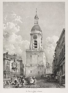 Malebné a romantické cesty ve staré Francii, Picardie: Zvonice v Amiens, Picardie, podle Françoise Bonhommého (francouzsky, 1809-1881) ) od Louis Haghe