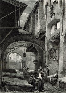 Ghetto, Řím, vyryto S.V. Hunt, Cassell und Company, 1847 od Louis Haghe
