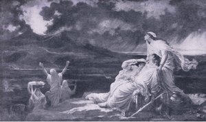 Herculaneum: Erupce Vesuvu, ilustrace ze Světové knihovny nejlepších knih, kolem roku 1940