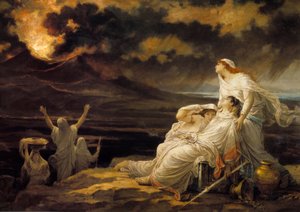 Herculanum (23. srpna 79): starověké město zničené erupcí Vesuvu a obyvatelé, kteří se přišli uchýlit na kopec - obraz Louise Hectora Lerouxe (1829-1900)