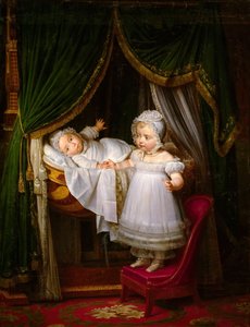 Henri z Artois, hrabě z Chambordu, vévoda de Bordeaux v jeho kolébce se svou sestrou Louise Marie Thérè