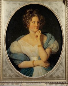 Portrét francouzské spisovatelky Delphine Gay (1804-1855), Madame Emile de Girardin Její pseudonym je vikomt Charles de Delaunay. Obraz Louise Hersenta (1777-1860) 1824 Ne. 0,92 x 0,72 m