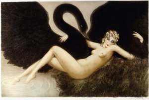 Leda a labuť, kolem roku 1934 (lept a suchá jehla, tištěno barevně)