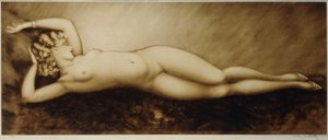 Repose, cca 1934 (lept a suchá jehla, tištěno barevně) od Louis Icart