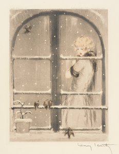 The Four Seasons: Winter, c.1928 (ručně kolorovaná suchá jehla a akvatinta) (viz také 745548-50) od Louis Icart