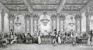 Cafe de la Banque de France postavená architektem Dusillonem a umístěná na náměstí Place de Victoire - rytina Schaal - 1839 - od Louis Jacques Nicolas Schaal