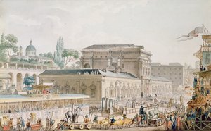 Starožitnosti nalezené v Herculaneu byly převezeny do neapolského muzea, kolem roku 1782 (pero, inkoust a wc na papíře)