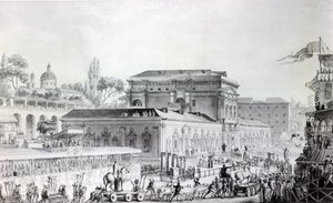 Starožitnosti nalezené v Herculaneu byly převezeny do Neapolského muzea, kolem roku 1782 (pero, inkoust a akvarel na papíře)