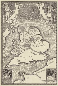 Mapa znázorňující situaci Královských loveckých lesů, kde žil Robin Hood, 1160-1247 našeho letopočtu