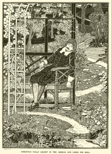 Christian usne v altánu a ztratí svou roli (rytina) od Louis John Rhead
