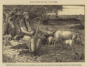 David hraje na harfu na poli od Louis John Rhead