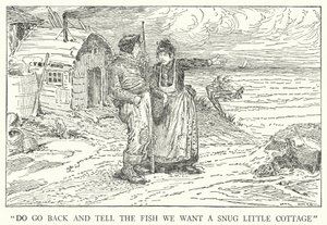 "Vrať se a řekni rybě, že chceme útulnou chaloupku" (litho) od Louis John Rhead