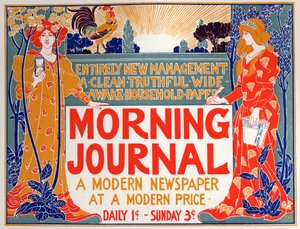 Literatura. Ranní deník, noviny. Plakát Louis Rhead, USA, kolem roku 1895 (plakát) od Louis John Rhead